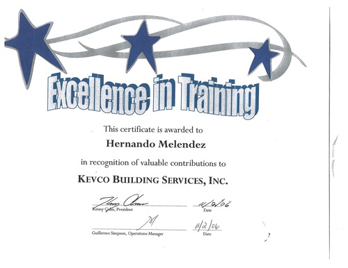 Kevco excellence in training certification